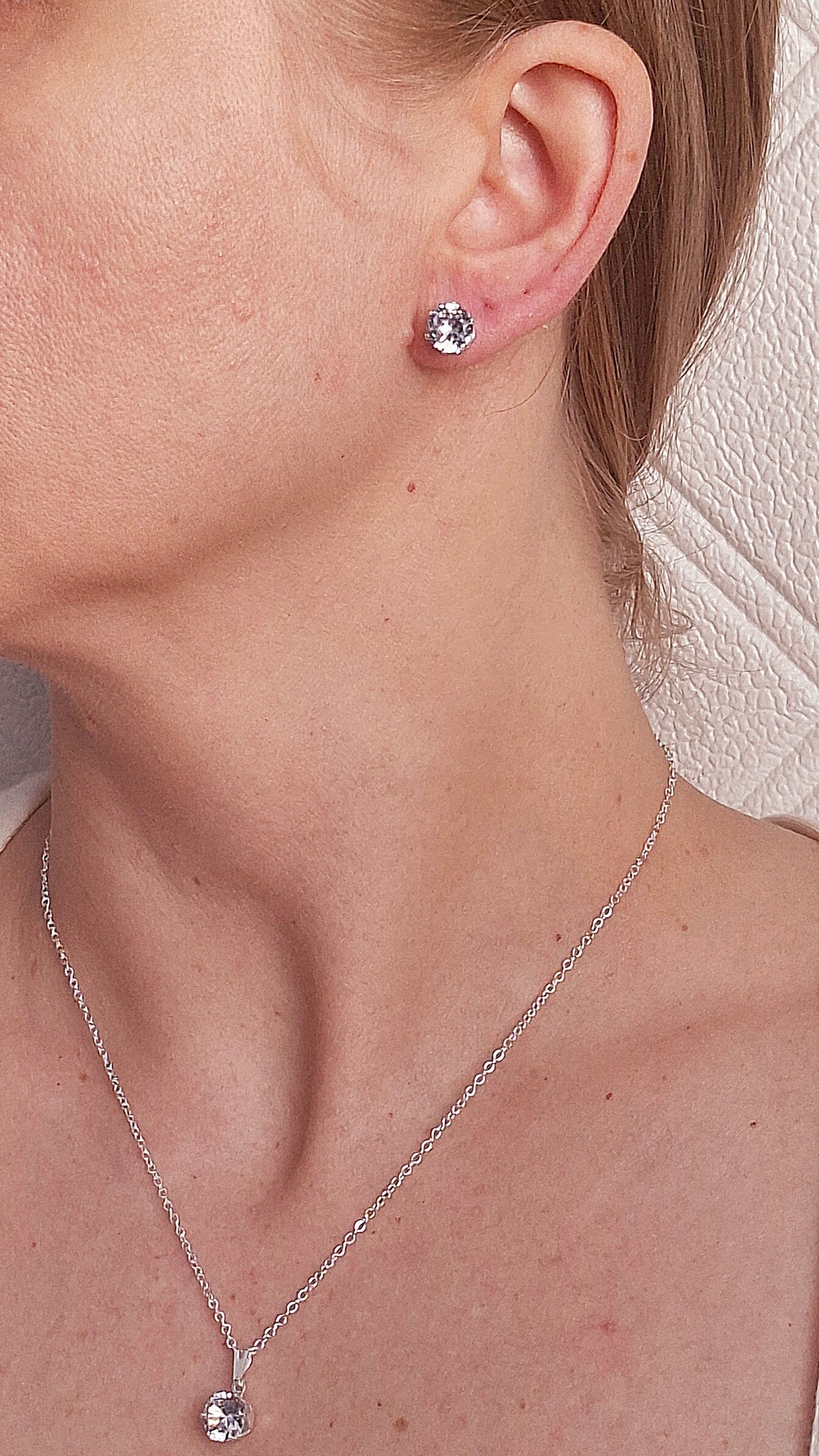 Conjunto Colar e Brinco Elo Mini com Ponto de Luz 45cm Folheado a Prata - PRATA