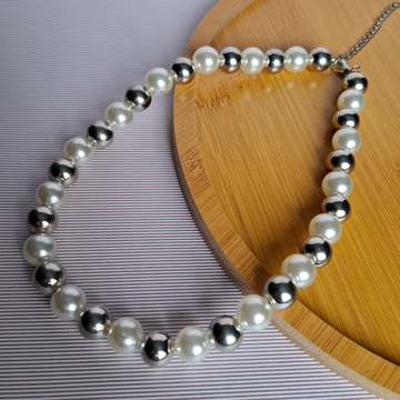 Colar Pérolas 40cm Banho Diamante - PRATA