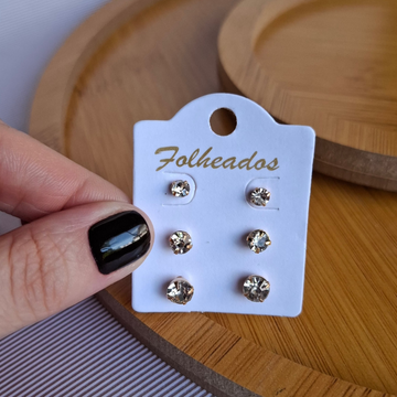 Trio de Brincos Ponto de Luz Folheado a Ouro 18K - OURO