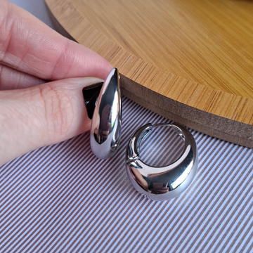 Brinco Argola Oval Grossa Folheado a Prata - PRATA