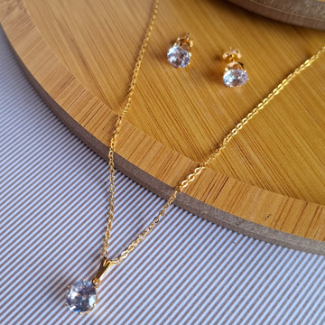 Conjunto Colar e Brinco Elo Mini com Ponto de Luz 45cm Folheado a Ouro 18K - OURO