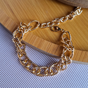 Pulseira Elos Duplos Grumet Médio Trabalhado Folheado a Ouro 18K - OURO