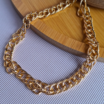 Colar Elos Médio Trabalhado Folheado a Ouro 18K - OURO