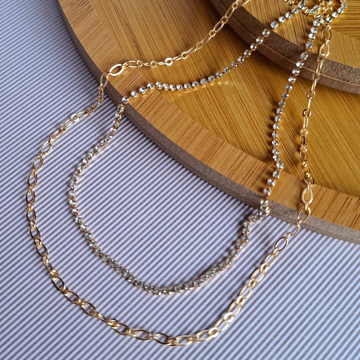 Colar Duplo Cravejado em Zircônias 40 cm Folheado a Ouro 18K - OURO