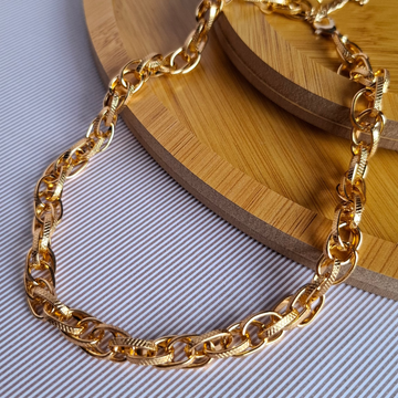 Colar Elos Duplos Grumet Trabalhado 40cm Folheado a Ouro 18K - OURO