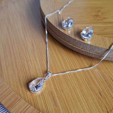 Conjunto Colar e Brinco Gota Cristal Folheado a Prata - PRATA