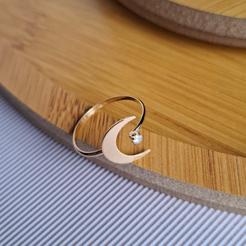Anel Regulável Lua com Ponto de Luz Folheado a Ouro 18K - OURO