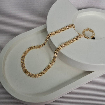 Colar Fio 3 Bolinhas 35cm+ 10cm Extensor Folheado a Ouro 18K - OURO