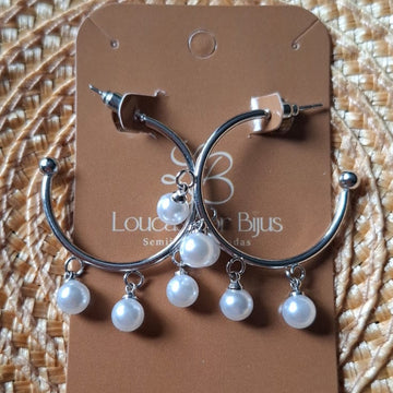 Brinco Argola com Pérolas 25MM Banho Prata - PRATA