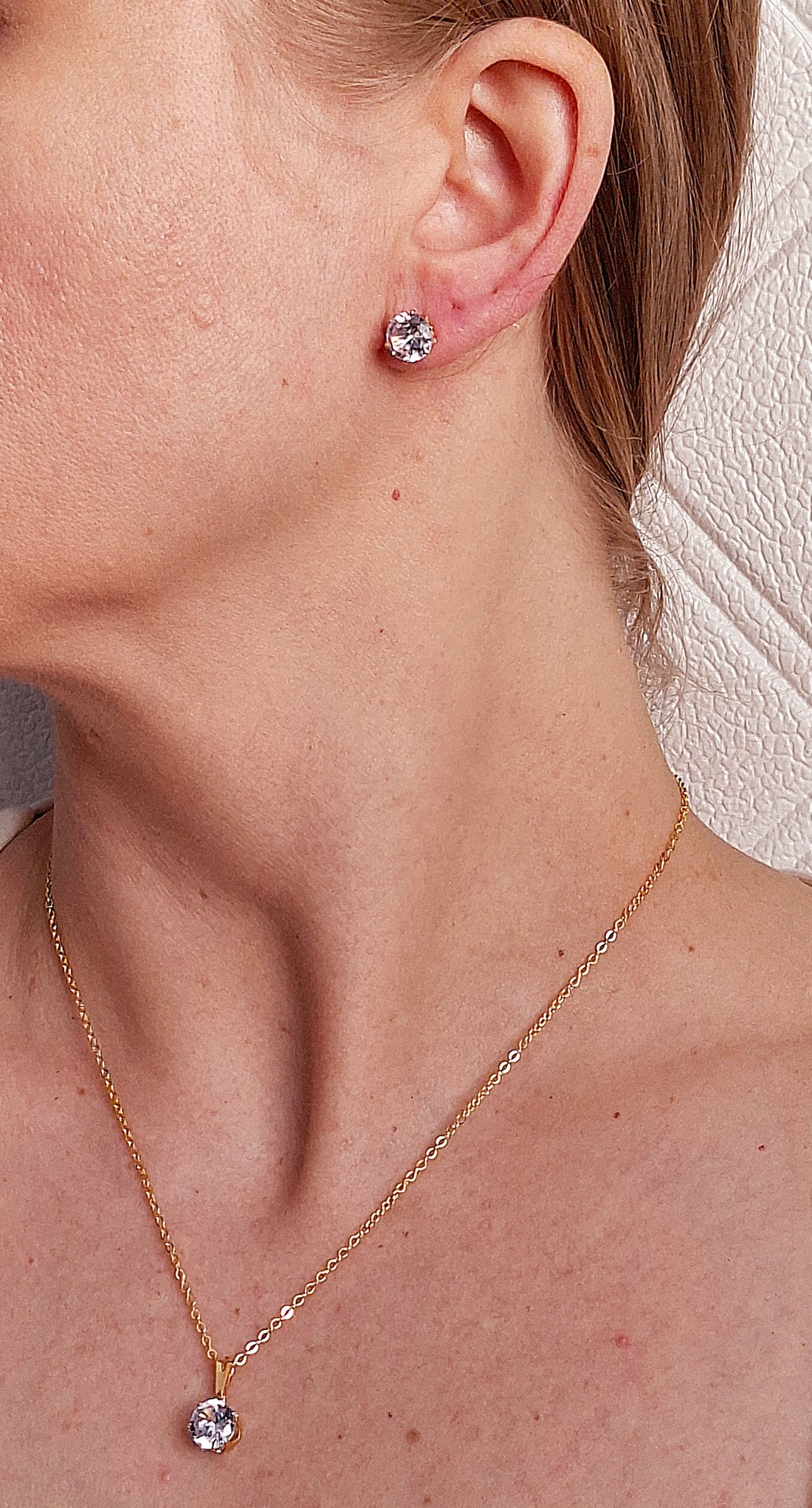 Conjunto Colar e Brinco Elo Mini com Ponto de Luz 45cm Folheado a Ouro 18K - OURO