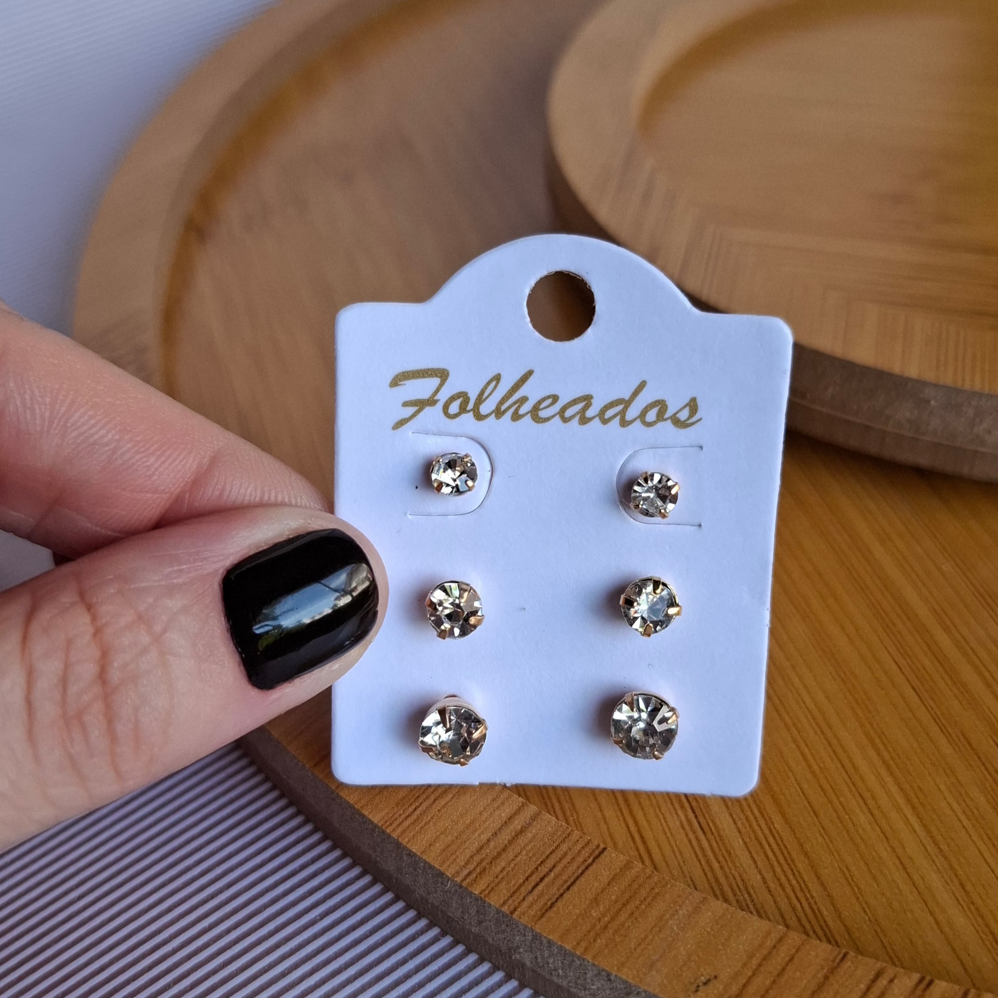 Trio de Brincos Ponto de Luz Folheado a Ouro 18K - OURO