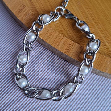 Pulseira Correntaria com Pérolas Folheada a Prata - PRATA