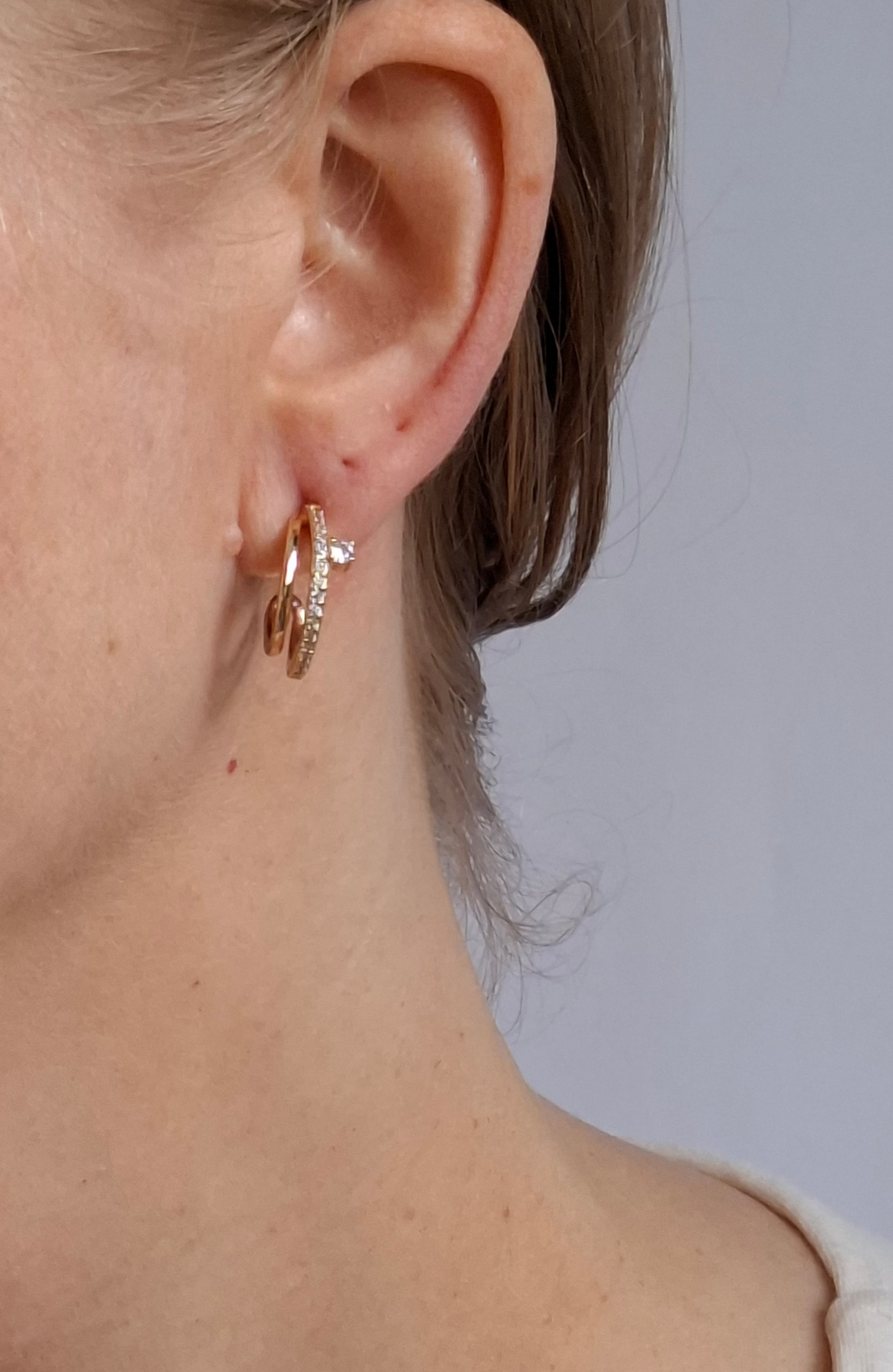 Brinco Duplo Zircônias Folheado a Ouro 18K - OURO