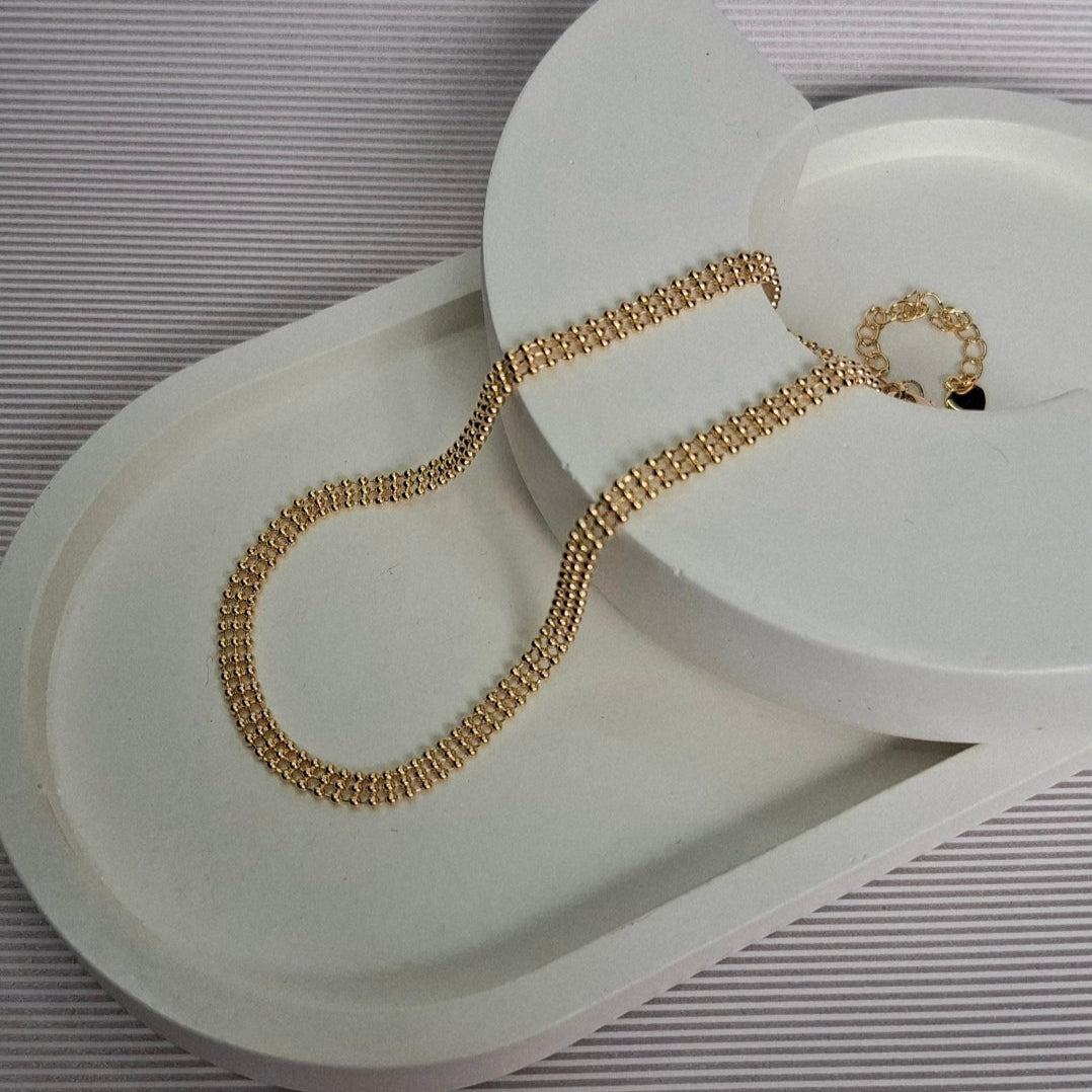 Colar Fio 3 Bolinhas 35cm+ 10cm Extensor Folheado a Ouro 18K - OURO