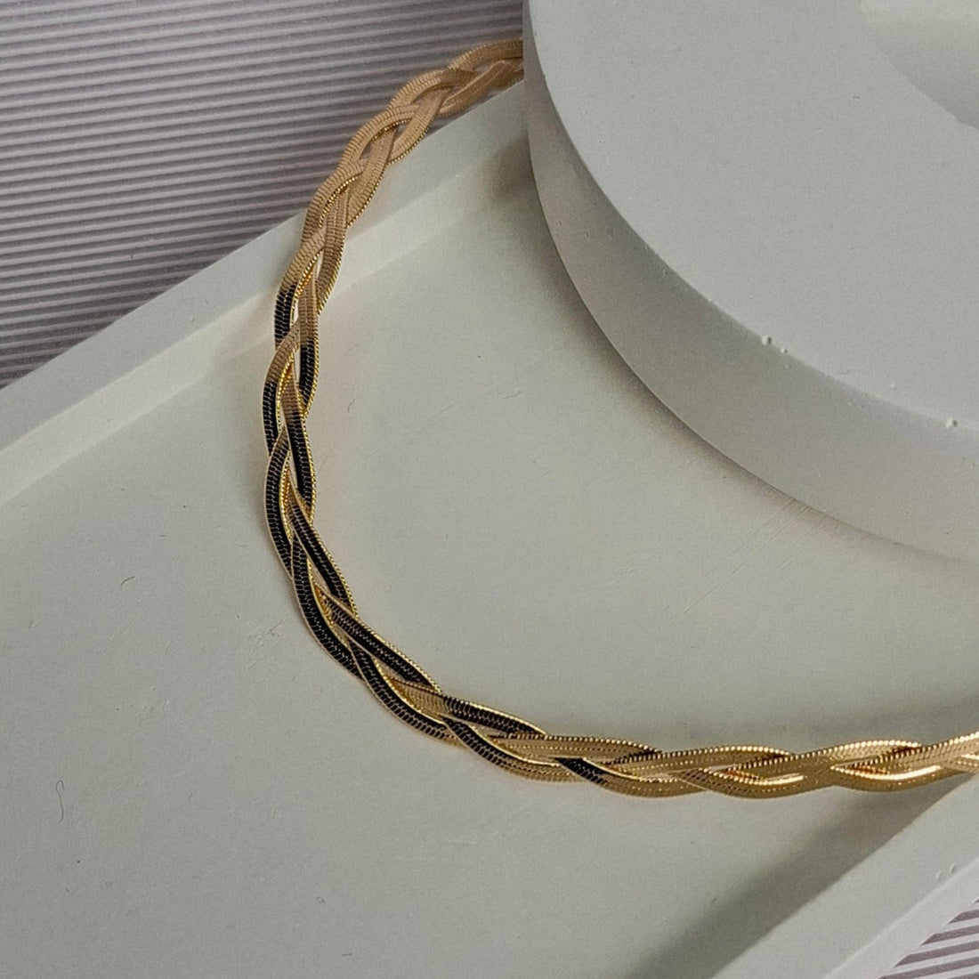Colar Veneziana Trançado 35cm + 5cm Extensor Folheado a Ouro 18K - OURO