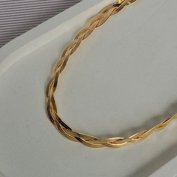 Colar Veneziana Trançado 35cm + 5cm Extensor Folheado a Ouro 18K - OURO