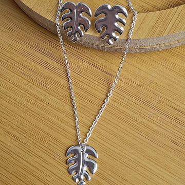 Conjunto Colar e Brinco Costela de Adão Folheado a Prata – PRATA