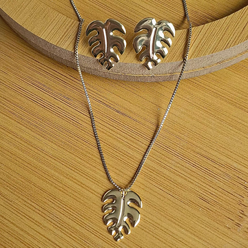 Conjunto Colar e Brinco Costela de Adão Folheado a Ouro 18K - OURO