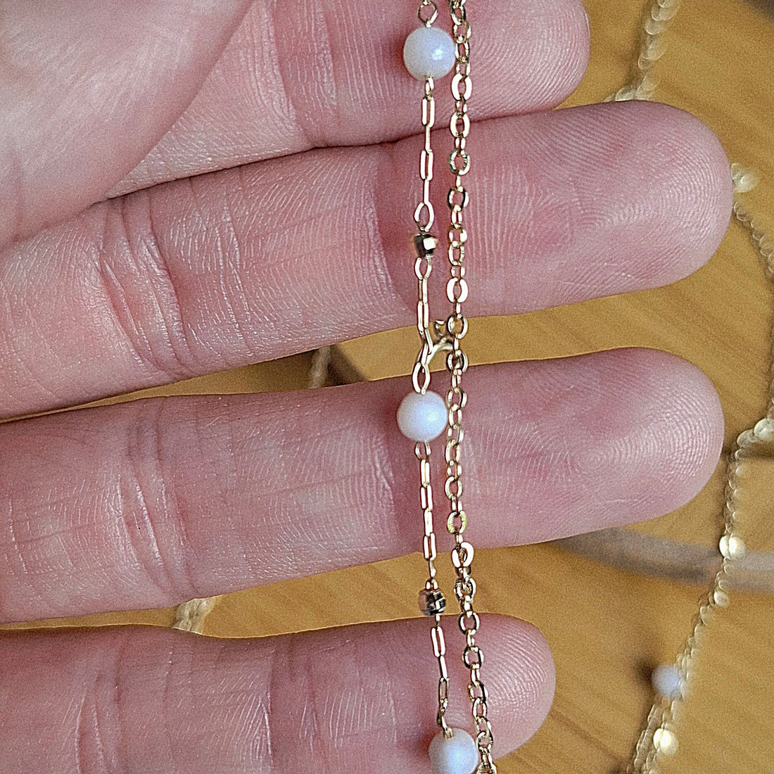 Pulseira Dupla Madre Pérola Bolinhas Folhedo a Prata - PRATA